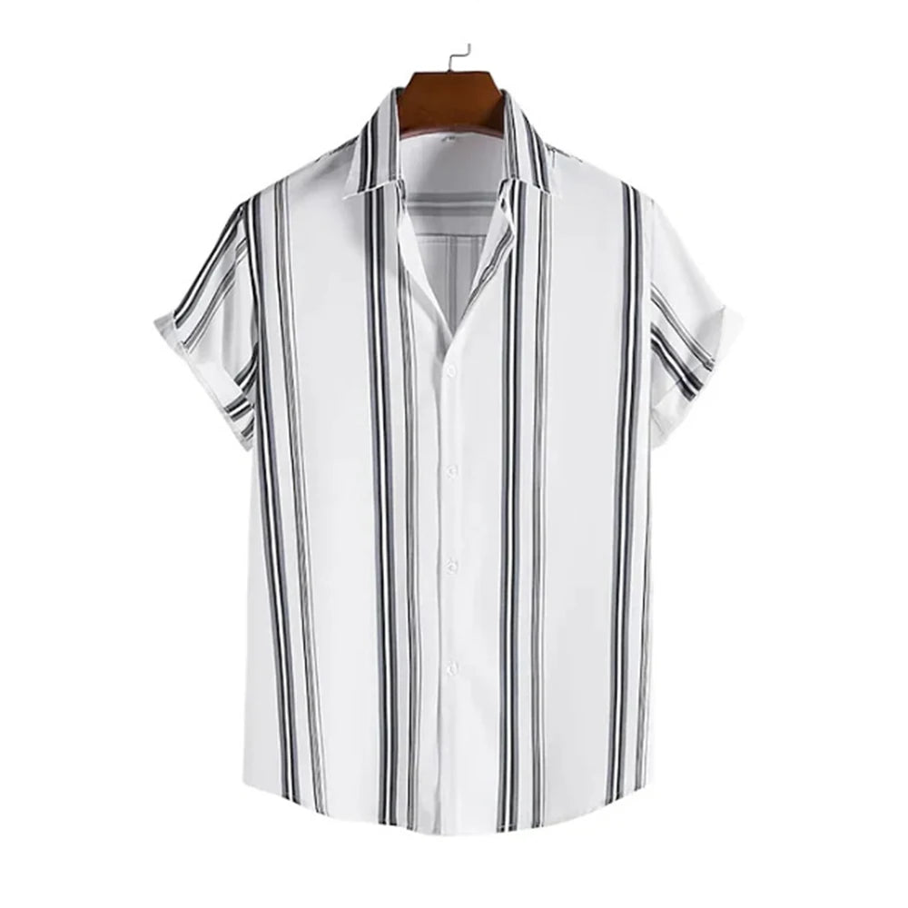 Summer New Short Sleeve Printed Shirt Men's Shirt Collar Casual Fashion Striped Shirt Thin Short Sleeve Shirt Men's - Ellianto fashion Men's
