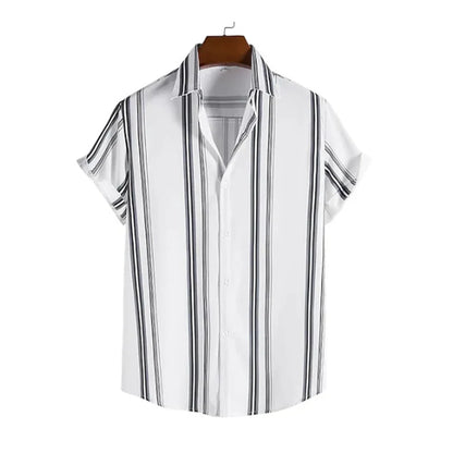 Summer New Short Sleeve Printed Shirt Men's Shirt Collar Casual Fashion Striped Shirt Thin Short Sleeve Shirt Men's - Ellianto fashion Men's