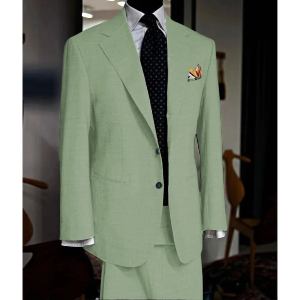 British Style light colour Men Suit 2 Piece Jacket Pants Summer Linen Comfortable Suit Jacket Banquet Wedding Dress Tailor made - Ellianto fashion Men's