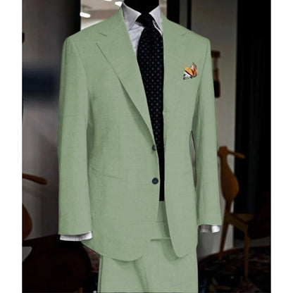 British Style light colour Men Suit 2 Piece Jacket Pants Summer Linen Comfortable Suit Jacket Banquet Wedding Dress Tailor made - Ellianto fashion Men's