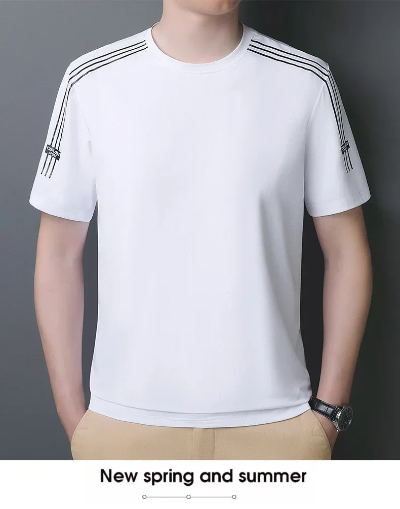Summer Printed Ice Silk Men's T-shirt Sport Casual Running Fitness Breathable Short Sleeve Large Size Quick Dry Top - Ellianto fashion Men's