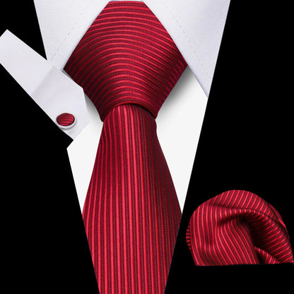 Tie Men Business Necktie Set Classic Plaid Cufflinks Handkerchief For Suit Wedding High Quality 3pcs Ties Sets Formal Gravata - Ellianto fashion Men's