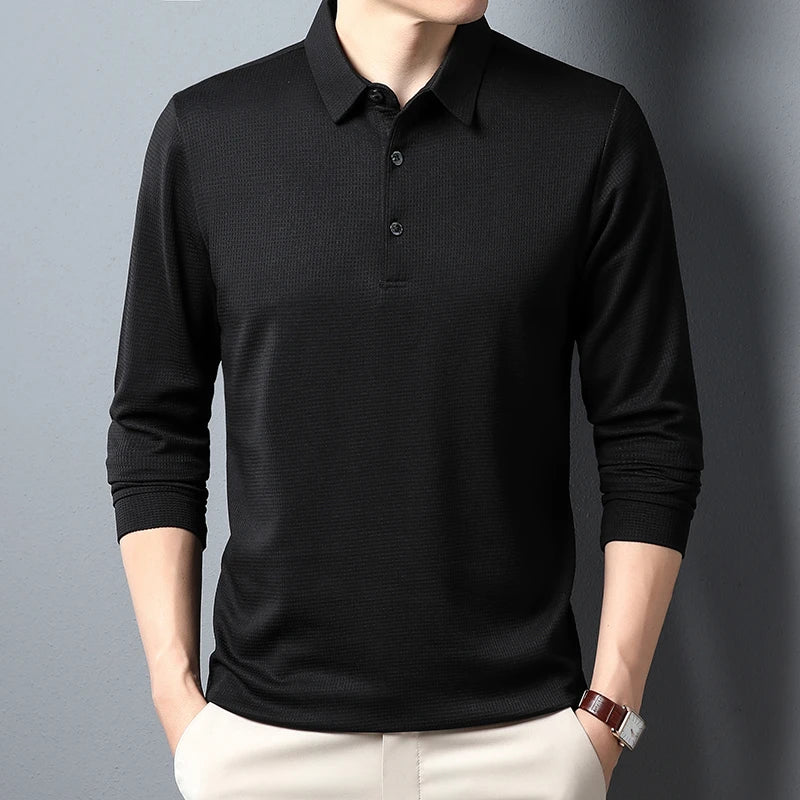 Men's Business Casual Polo Long Sleeve T-shirt Summer Comfortable Top - Ellianto fashion Men's