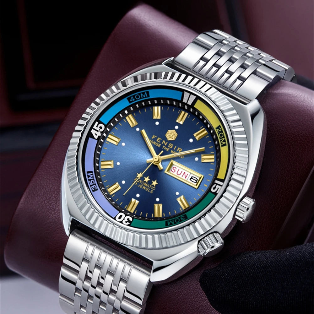 2025 Retro Fake Mechanical Men's Quartz Watch Fashion Sport Butterfly Buckle Steel Belt Week Calendar Large Dial Watches For Man - Ellianto fashion Men's