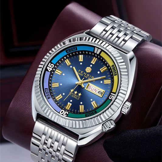 2025 Retro Fake Mechanical Men's Quartz Watch Fashion Sport Butterfly Buckle Steel Belt Week Calendar Large Dial Watches For Man - Ellianto fashion Men's
