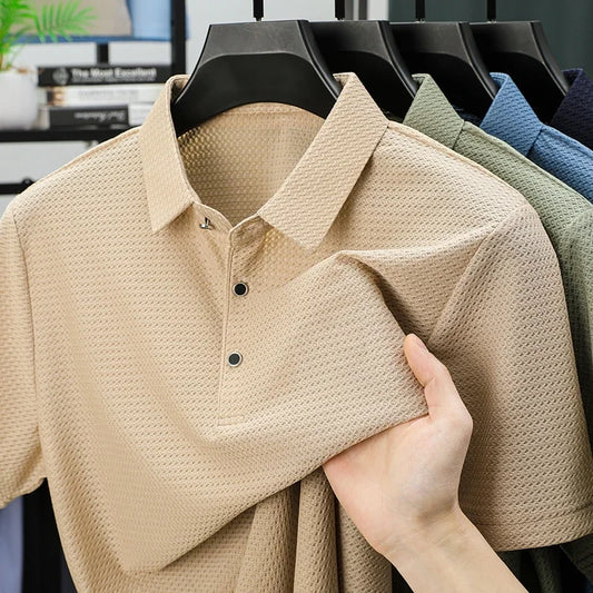 BROWON Brand 2025 Summer Polo T-shirt Men Short Sleeve Lapel Jacquard Cool Breathable Handsome Work Polo Shirt for Man 4XL - Ellianto fashion Men's
