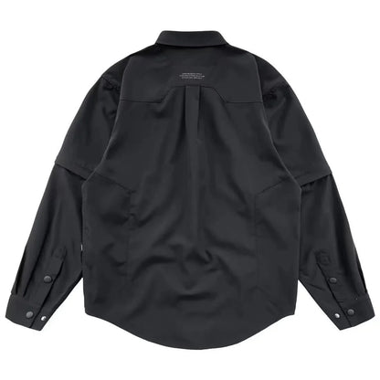 Men's Techwear Button Up Shirt Oversized Streetwear Harajuku Hip Hop Shirts Detachable Sleeve Black Tooling Button Up Blouse - Ellianto fashion Men's