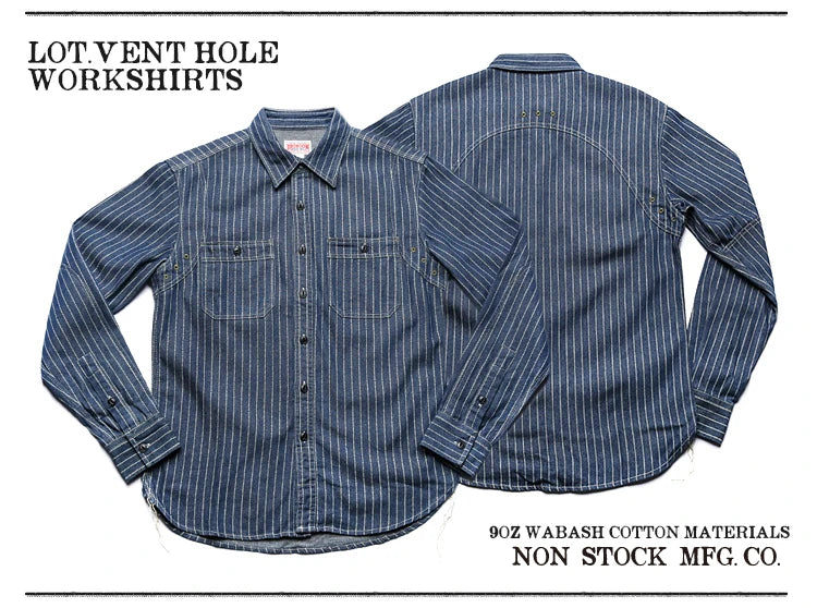 Non Stock Wabash Dot Striped Shirt Vintage Style Button Down Workshirt For Men - Ellianto fashion Men's