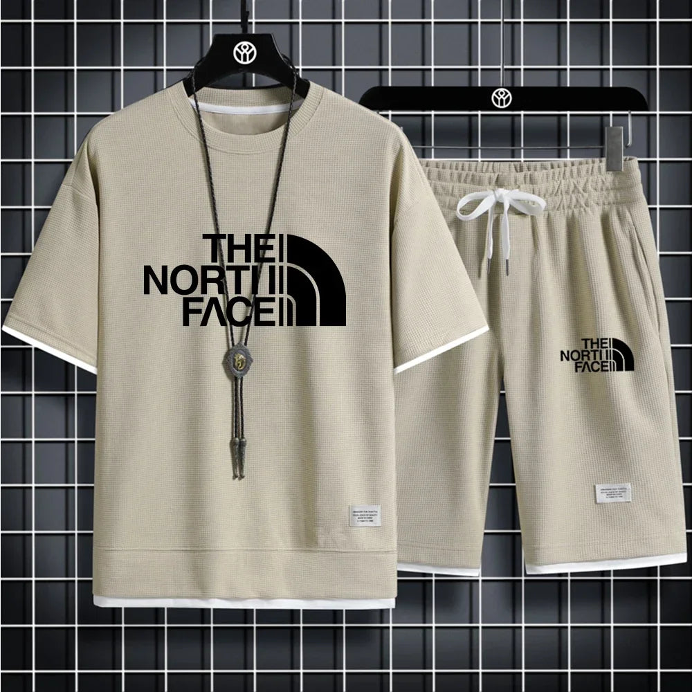 Set 2025 Summer Fashion Men's Korean-style sportswear set: short-sleeved T-shirt + Casual men's jogging pants and sports Shorts 2-pi - Ellianto fashion Men's