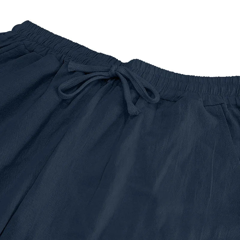 Men's Summer Drawstring Waist Wide Leg Loose Cotton Linen Yoga Pants Beach Casual Trousers with Pockets Casual Lightweight Pants - Ellianto fashion Men's