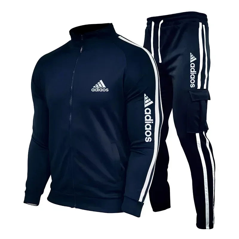 2025 New Men's Zipper Tracksuit Set Sweatshirt and Sweatpants Sports Suit Running Fitness Clothing - Ellianto fashion Men's