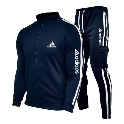 2025 New Men's Zipper Tracksuit Set Sweatshirt and Sweatpants Sports Suit Running Fitness Clothing - Ellianto fashion Men's