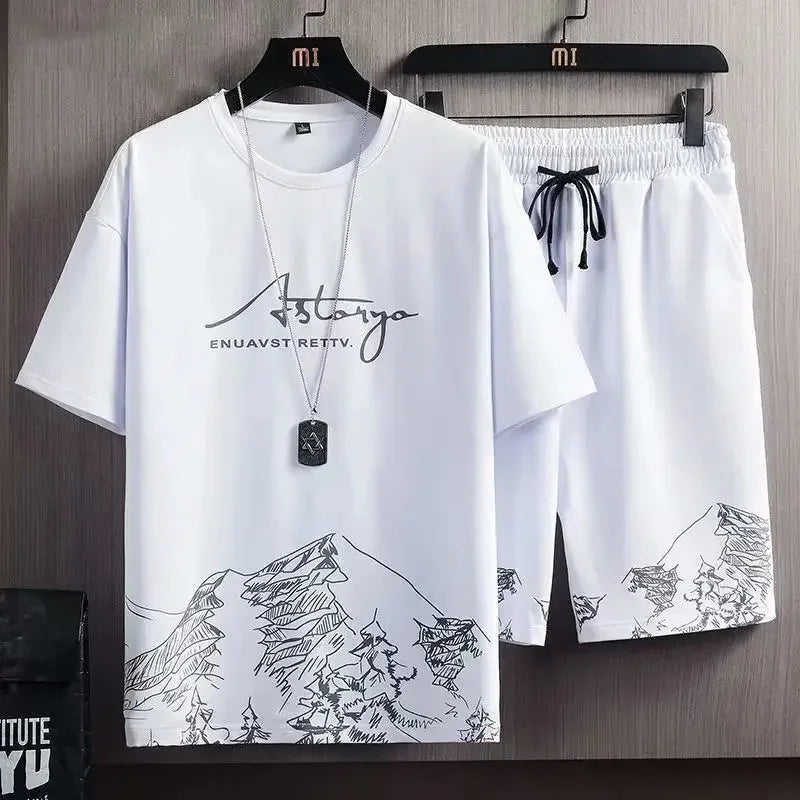 Ice Sensation Loose Fit Summer Short Sleeve Basketball Men's T-Shirt Set Quick Dry Breathable Comfortable Two Piece Suit - Ellianto fashion Men's
