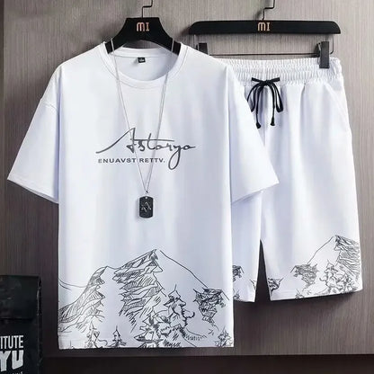 Ice Sensation Loose Fit Summer Short Sleeve Basketball Men's T-Shirt Set Quick Dry Breathable Comfortable Two Piece Suit - Ellianto fashion Men's