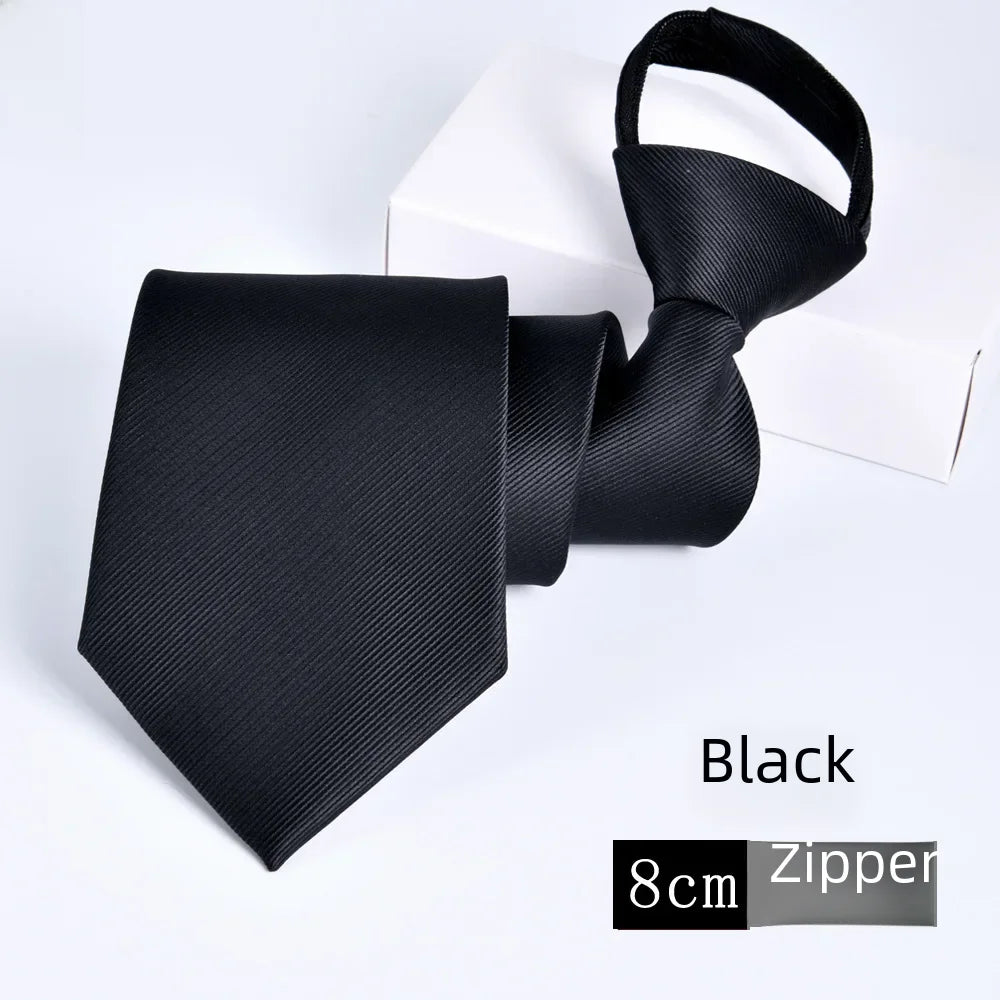 Men's Zip-up Ties Professional Easy-pull Solid Color Wine Red Business Administrative 8cm For Graduation Performances - Ellianto fashion Men's