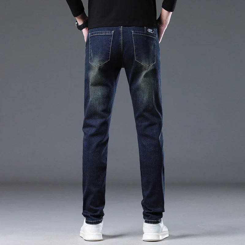 Korean Tight trousers four season Fashion Men Slim Fit Jeans Trendy Stretch denim Casual Cotton Small Legs Men's Pencil Pants - Ellianto fashion Men's