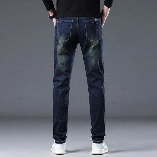 Korean Tight trousers four season Fashion Men Slim Fit Jeans Trendy Stretch denim Casual Cotton Small Legs Men's Pencil Pants - Ellianto fashion Men's