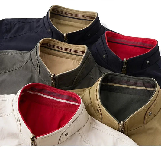 Men’s Spring-Autumn Jacket – Stand-Collar, 100% High-Quality Cotton Reversible Design with Loose-Fit Comfort (Sizes M–4XL, 2025)