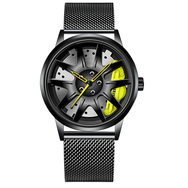 2025 Men Top Big Leather Watches Men Car Wheel Hub Stainless Steel Quartz Watch For Male Military Sports Watch Relogio Masculino - Ellianto fashion Men's