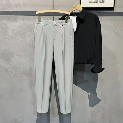 Straight Slim Fit Man 9 Cropped Suits Pants Vintage Elegant Suit Trousers for Men Summer 2025 Work Wear Fashion Luxury Clothing - Ellianto fashion Men's