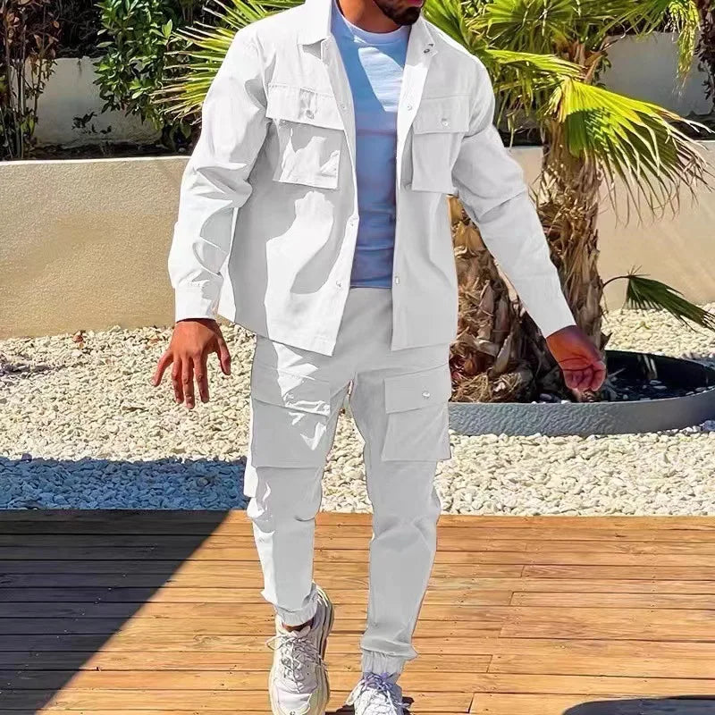 2025 Fashion Men's Casual Sets Male Trend Streetwear Long Sleeve Jacket Coat+Leggings Pants Sport 2 Pieces New Men Clothing Suit - Ellianto fashion Men's