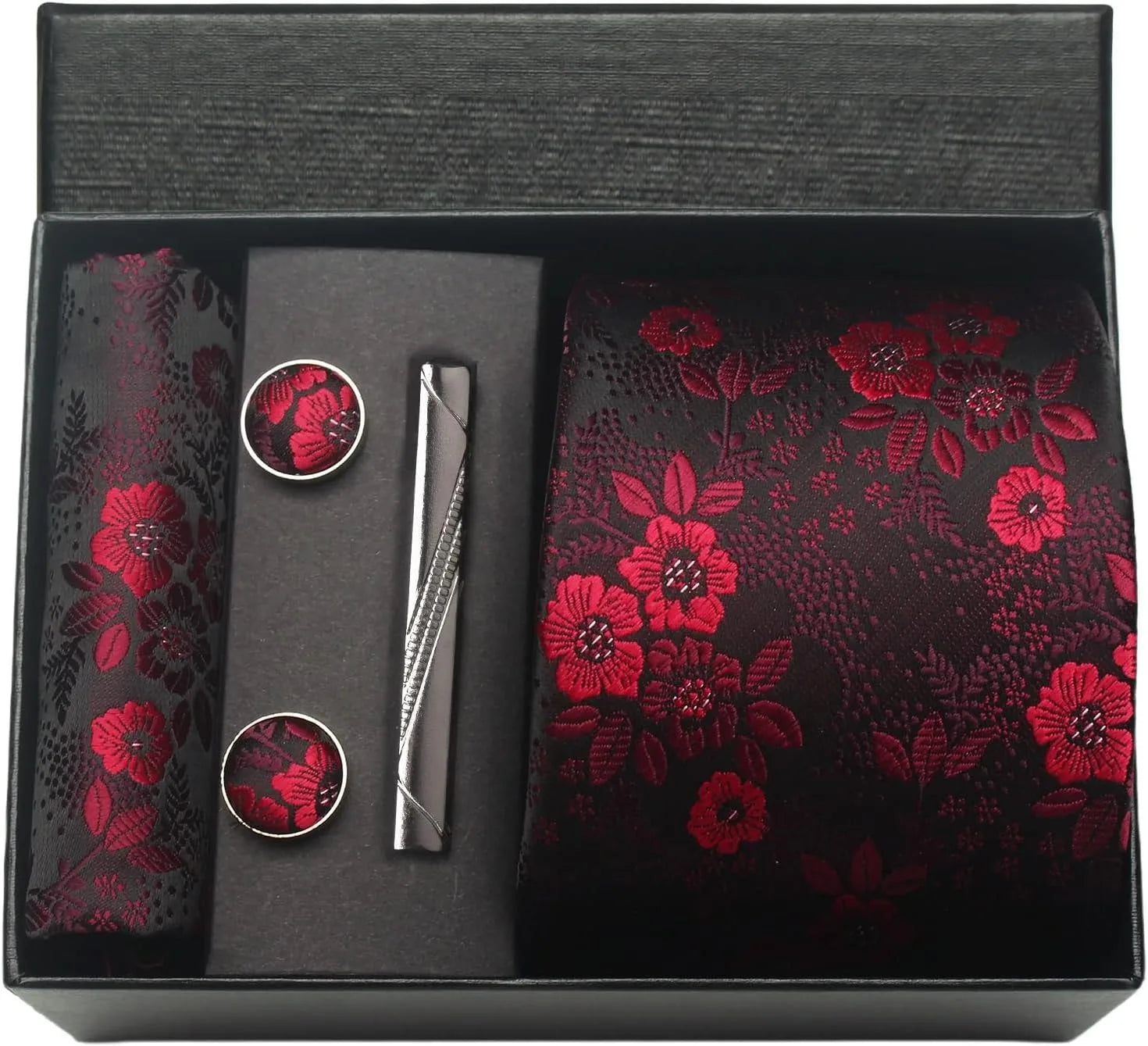 100% Silk Necktie Paisley Floral Mens Tie Top Quality Business Tie Pocket Square Tie Clip Cufflinks Set Classic For Men Gift Box - Ellianto fashion Men's