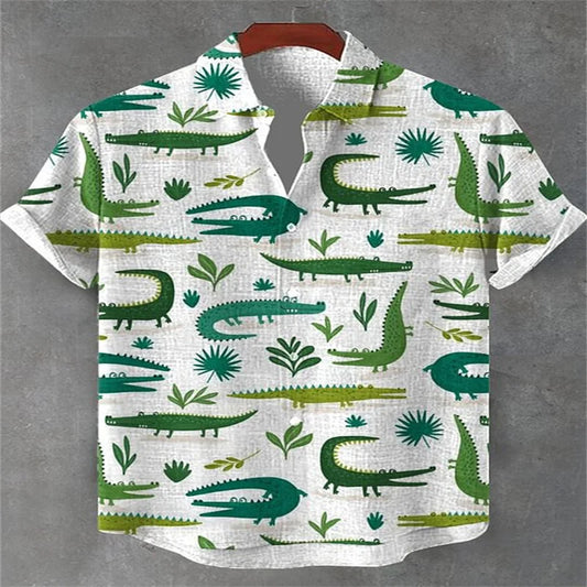 Men's trendy imitation linen crocodile shirt, high-quality and fashionable casual shirt - Ellianto fashion Men's