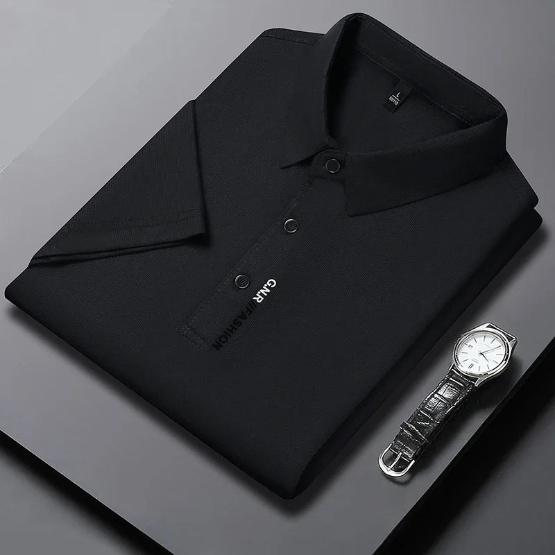 Men's Short Sleeve Solid Color Polo Shirt Breathable Comfortable Elastic Top New Arrivals Casual Business Style - Ellianto fashion Men's