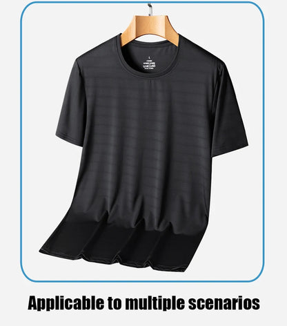CHRLCK Plus Size Summer Ice Silk Short Sleeve T-Shirt Men's Loose Thin Sports T-shirt For Seniors Outdoor Fitness Casual T-shirt - Ellianto fashion Men's