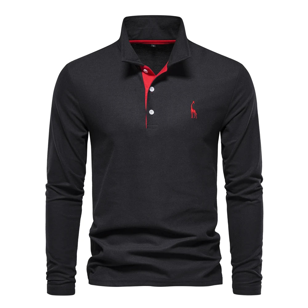 AIOPESON Deer Embroidery Men's Polo Shirts Solid Color Long Sleeve Polo Shirts for Men New Spring Social Business Polos Male - Ellianto fashion Men's