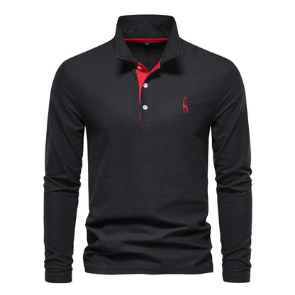 AIOPESON Deer Embroidery Men's Polo Shirts Solid Color Long Sleeve Polo Shirts for Men New Spring Social Business Polos Male - Ellianto fashion Men's
