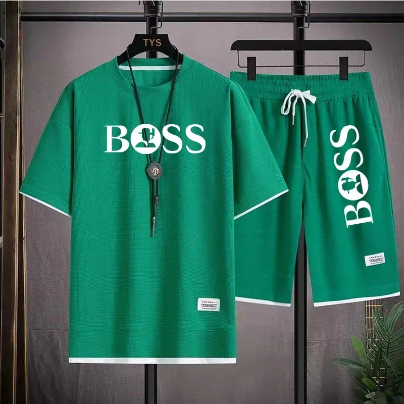 Men's luxury sportswear set casual fitness T-shirt and shorts 2-piece set with short sleeves summer 2025 - Ellianto fashion Men's