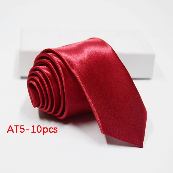 10/12PCS Tie for Men Wholesale 28 Solid Colors Slim Necktie Polyester Satin Cravat Formal Party Ties Fashion Daily Accessory - Ellianto fashion Men's