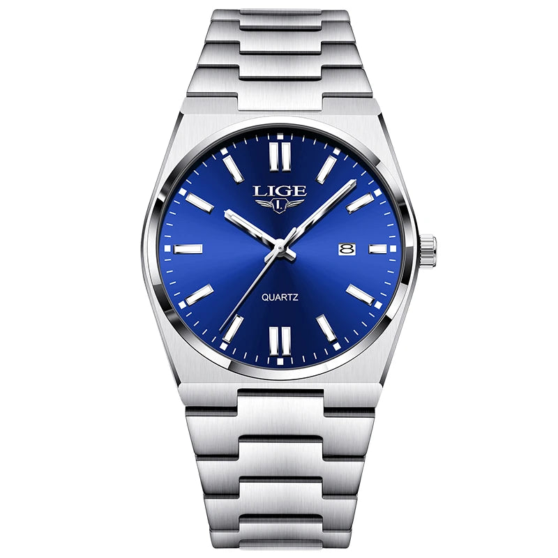 LIGE Men Luxury Watch For Man Waterproof Luminous Date Week Stainless Steel Men Watch Casual Quartz Men's Watches Male Clock+box - Ellianto fashion Men's