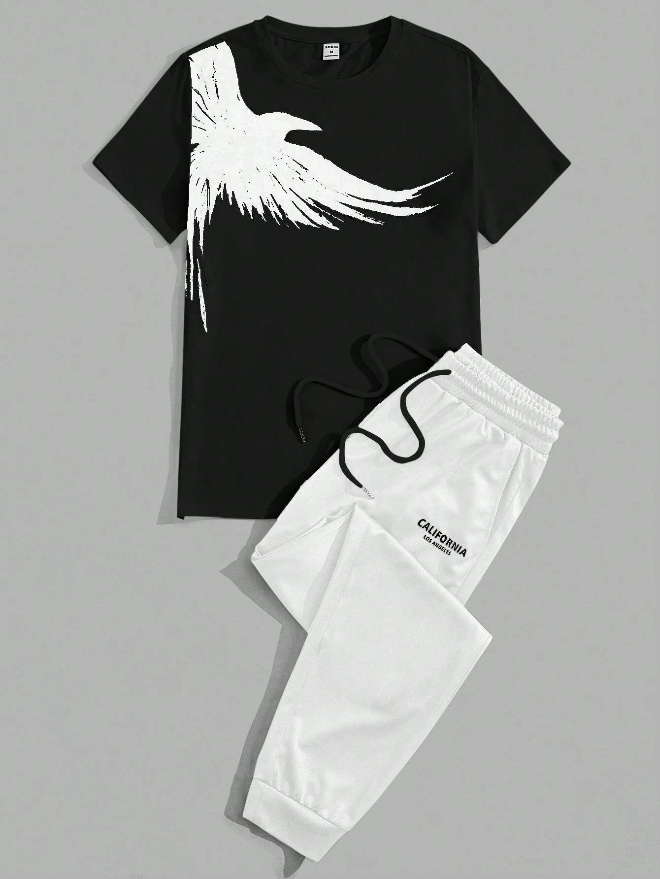 Set 2025 Simple Casual Men's T-shirt Short-sleeved Suit And Pants Fashion Eagle Print Pattern Sports And Leisure Two-piece Set - Ellianto fashion Men's