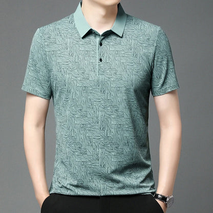 2025Summer New Men's Business Print Short Sleeved POLO Shirt Comfortable and Cool Casual Fashion T-shirt - Ellianto fashion Men's