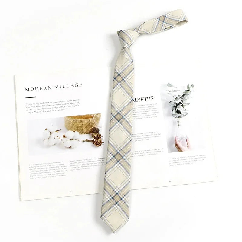 Vintage Brown Plaid Necktie Women's Lazy Person's Japanese Style Preppy Small Tie Bow Tie Handmade Men's Tie