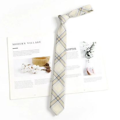 Vintage Brown Plaid Necktie Women's Lazy Person's Japanese Style Preppy Small Tie Bow Tie Handmade Men's Tie