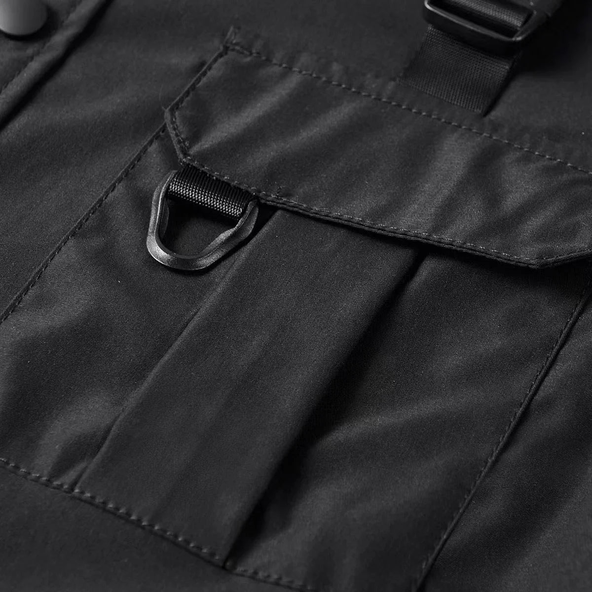Men's Techwear Button Up Shirt Oversized Streetwear Harajuku Hip Hop Shirts Detachable Sleeve Black Tooling Button Up Blouse - Ellianto fashion Men's