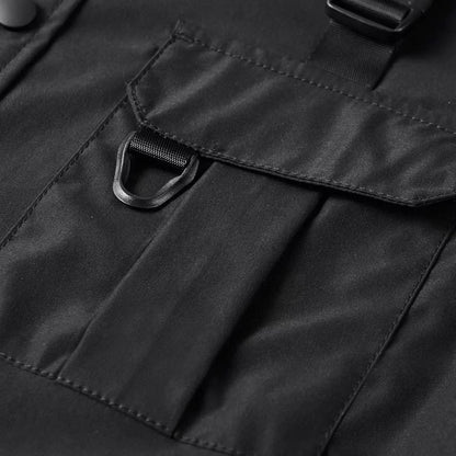 Men's Techwear Button Up Shirt Oversized Streetwear Harajuku Hip Hop Shirts Detachable Sleeve Black Tooling Button Up Blouse - Ellianto fashion Men's