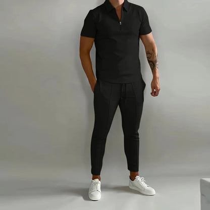 set Spring And Summer New Men's POLO Shirt Short Sleeve Pants Suit Solid Color Simple Fashion Light Daily High Quality Men's Wear - Ellianto fashion Men's