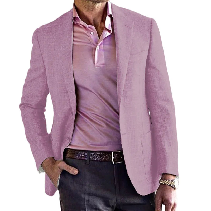 Men's Cotton Linen Casual Suit Jacket Purple Single Breasted Large Pocket Slim Jacket Fashion Comfortable Coat Men's Summer Jack - Ellianto fashion Men's