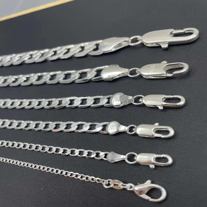Men's 925 Sterling Silver Necklace 2/4/6/8/10/12MM 40-75cm Face Chain Necklace Lobster Clasp Men Women Engagement Jewelry Gifts - Ellianto fashion Men's