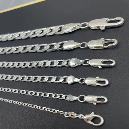 Men's 925 Sterling Silver Necklace 2/4/6/8/10/12MM 40-75cm Face Chain Necklace Lobster Clasp Men Women Engagement Jewelry Gifts - Ellianto fashion Men's