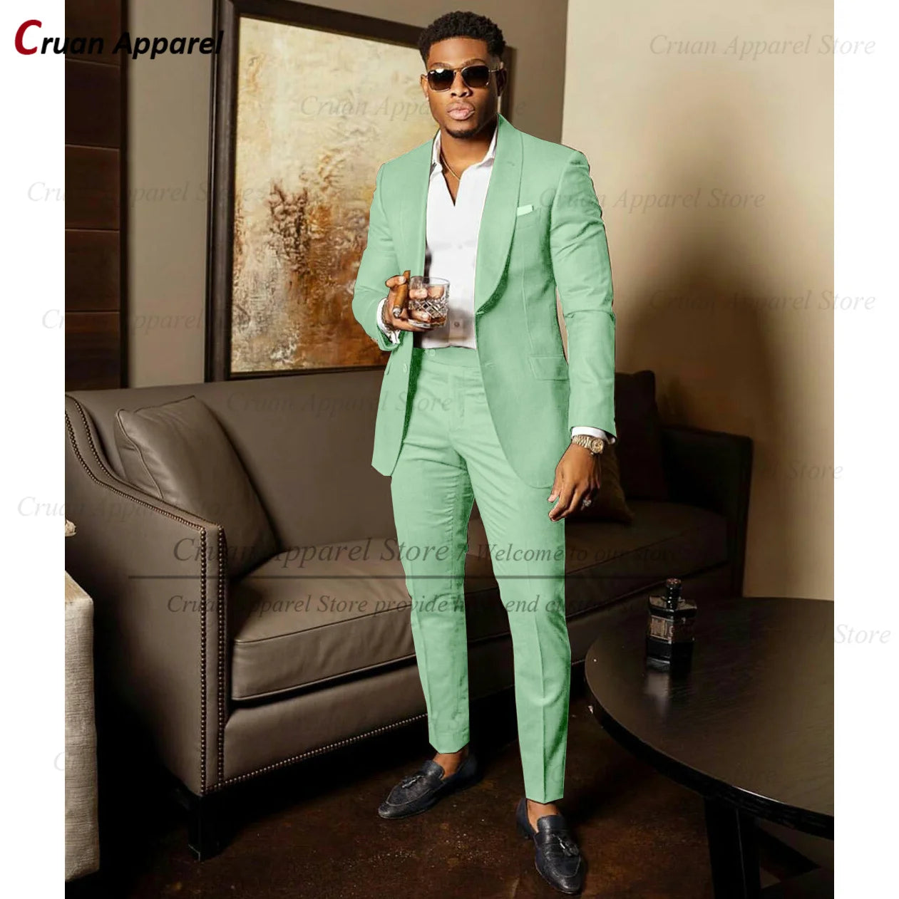 2025 Green Suits for Men Tailor-made Groom Wedding Suits Tuxedo Best Man Blazer Pants 2 Pieces Trendy Fashion Marriage Costume - Ellianto fashion Men's