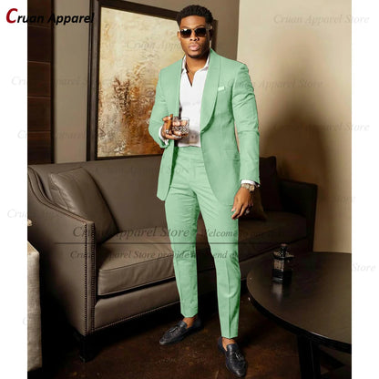 2025 Green Suits for Men Tailor-made Groom Wedding Suits Tuxedo Best Man Blazer Pants 2 Pieces Trendy Fashion Marriage Costume - Ellianto fashion Men's