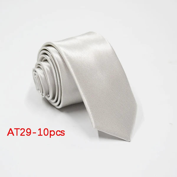 10/12PCS Tie for Men Wholesale 28 Solid Colors Slim Necktie Polyester Satin Cravat Formal Party Ties Fashion Daily Accessory - Ellianto fashion Men's