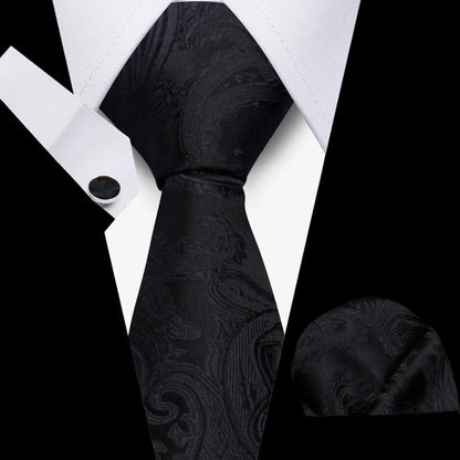 Tie Men Business Necktie Set Classic Plaid Cufflinks Handkerchief For Suit Wedding High Quality 3pcs Ties Sets Formal Gravata - Ellianto fashion Men's