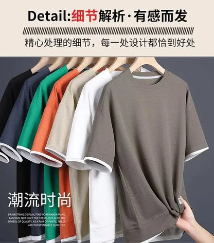 2025 Men's breathable short-sleeved T-shirt + jogging shorts two-piece summer fashion quick-dry fitness leisure sports suit - Ellianto fashion Men's