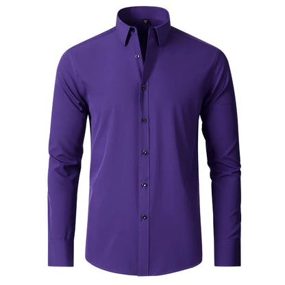High Elasticity Seamless Spandex Shirt Men Long Sleeve Slim Fit Casual Solid Color Social Formal Dress Shirts 2025 - Ellianto fashion Men's